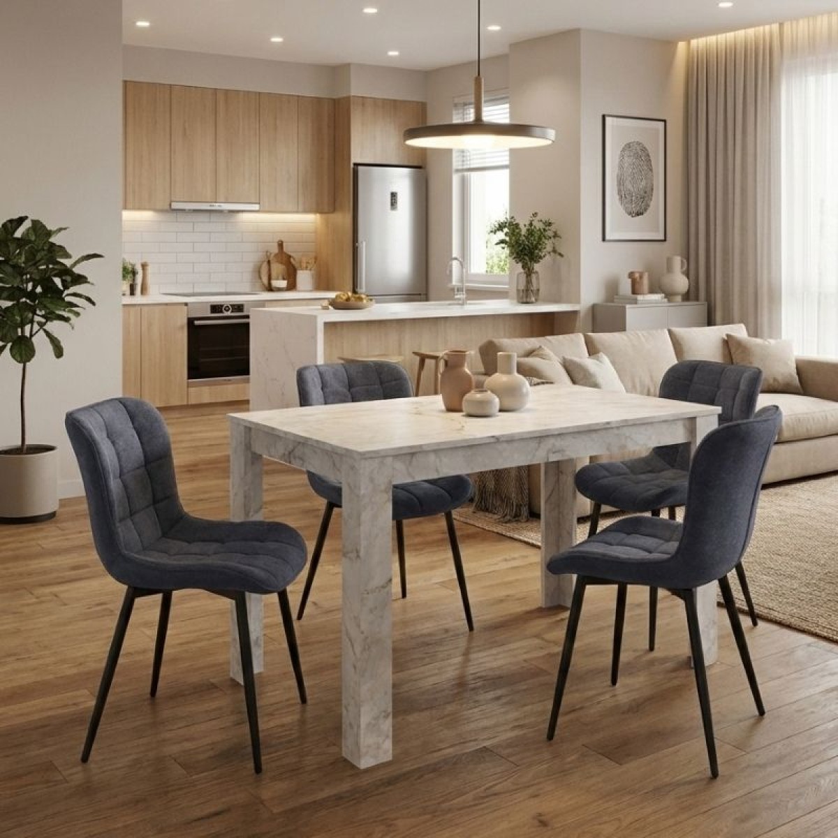 Σετ τραπεζαρία 5τμχ Darlen - Chiara Megapap χρώμα λευκό εφέ μαρμάρου - ανθρακί 125x72x74εκ.