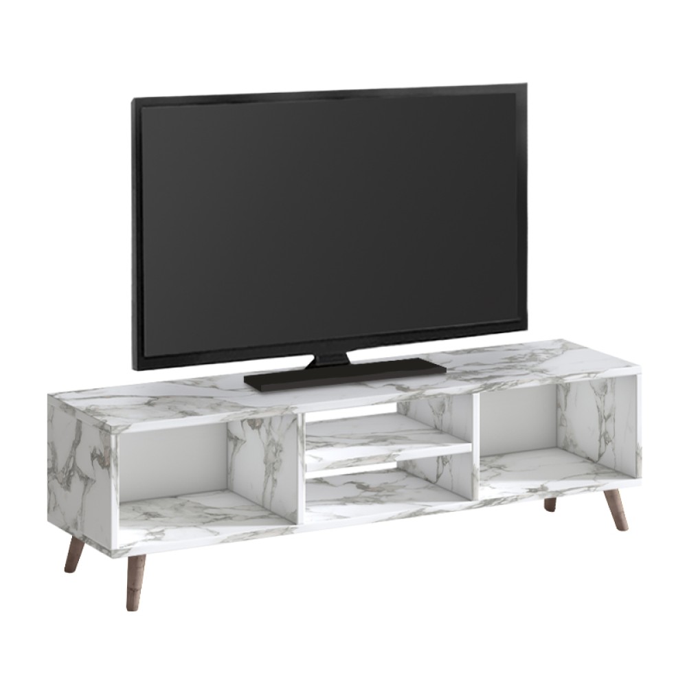 Έπιπλο τηλεόρασης Loren Megapap χρώμα λευκό εφέ μαρμάρου 120x30x40εκ.