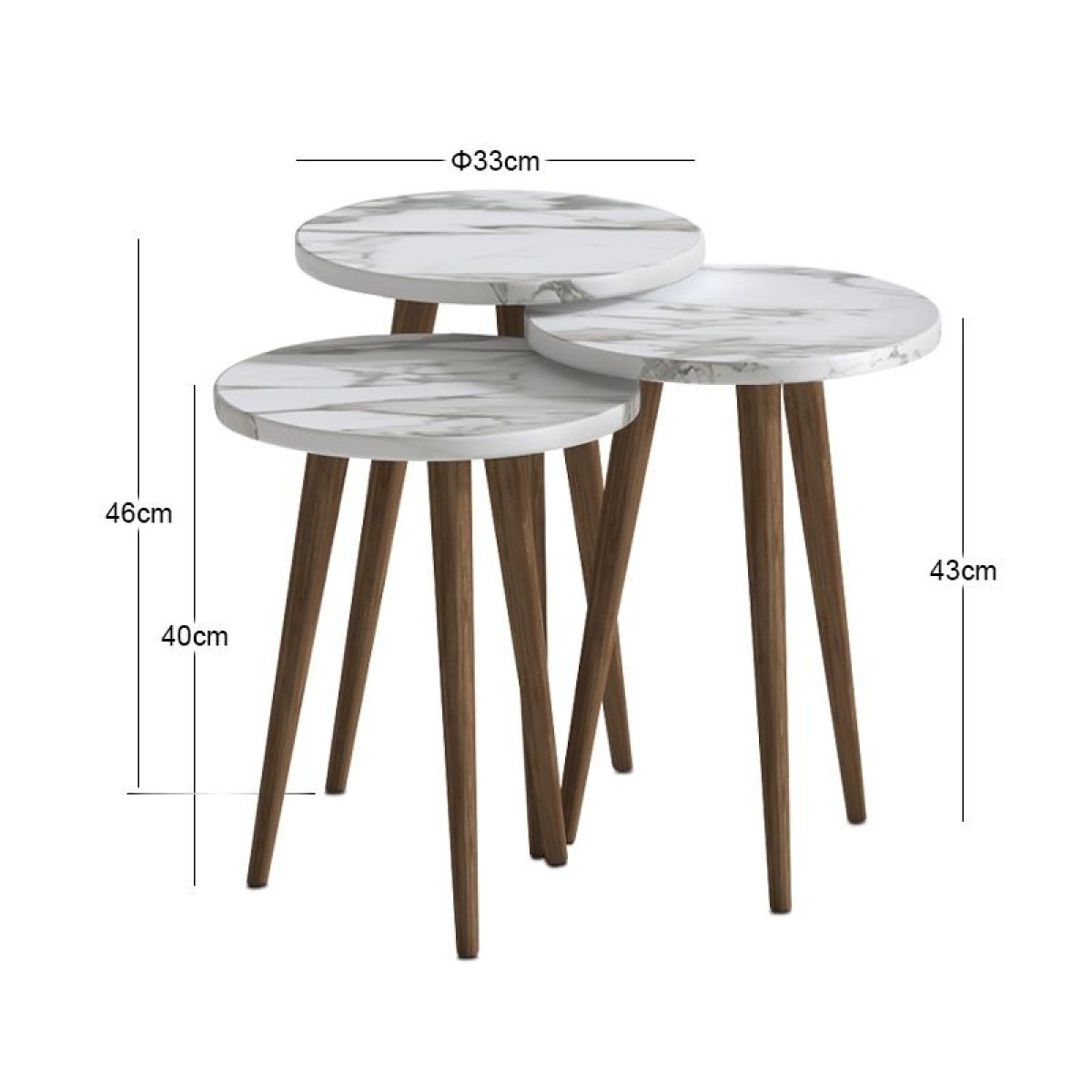 Τραπεζάκι βοηθητικό σετ 3 τμχ Cruz Megapap χρώμα λευκό εφέ μαρμάρου Ø33x46εκ.
