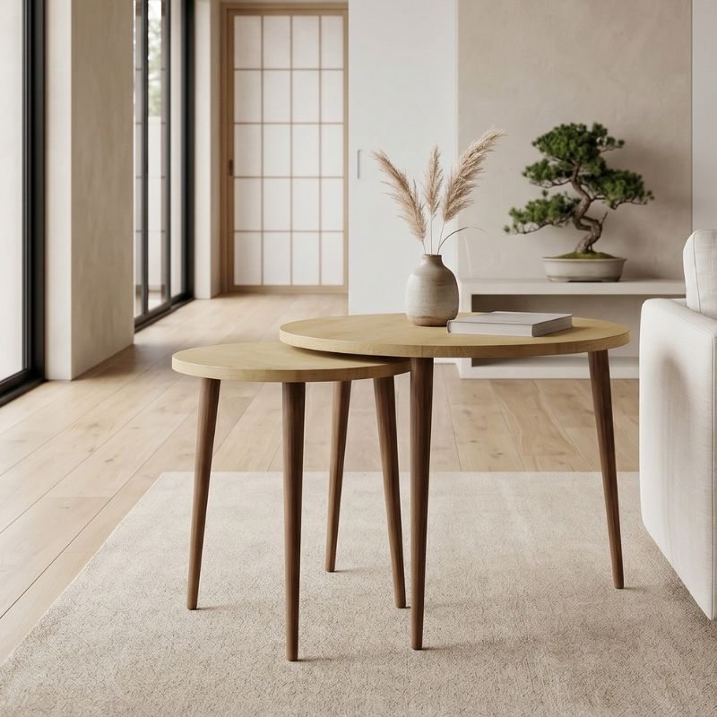 Τραπεζάκι σαλονιού σετ 2 τμχ Nola Megapap χρώμα sapphire oak Ø60x46εκ.