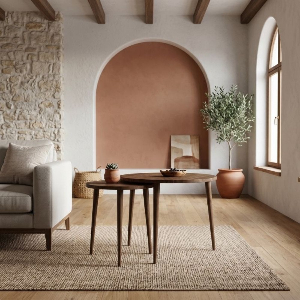 Τραπεζάκι σαλονιού σετ 2 τμχ Nola Megapap χρώμα καρυδί Ø60x46εκ.