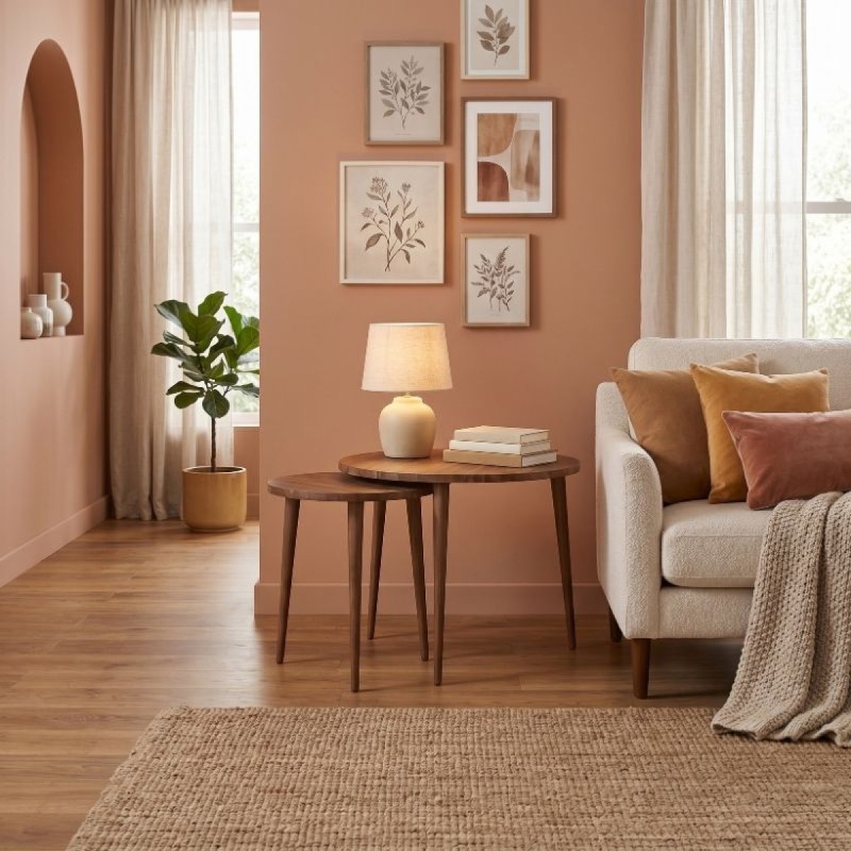 Τραπεζάκι σαλονιού σετ 2 τμχ Nola Megapap χρώμα καρυδί Ø60x46εκ.