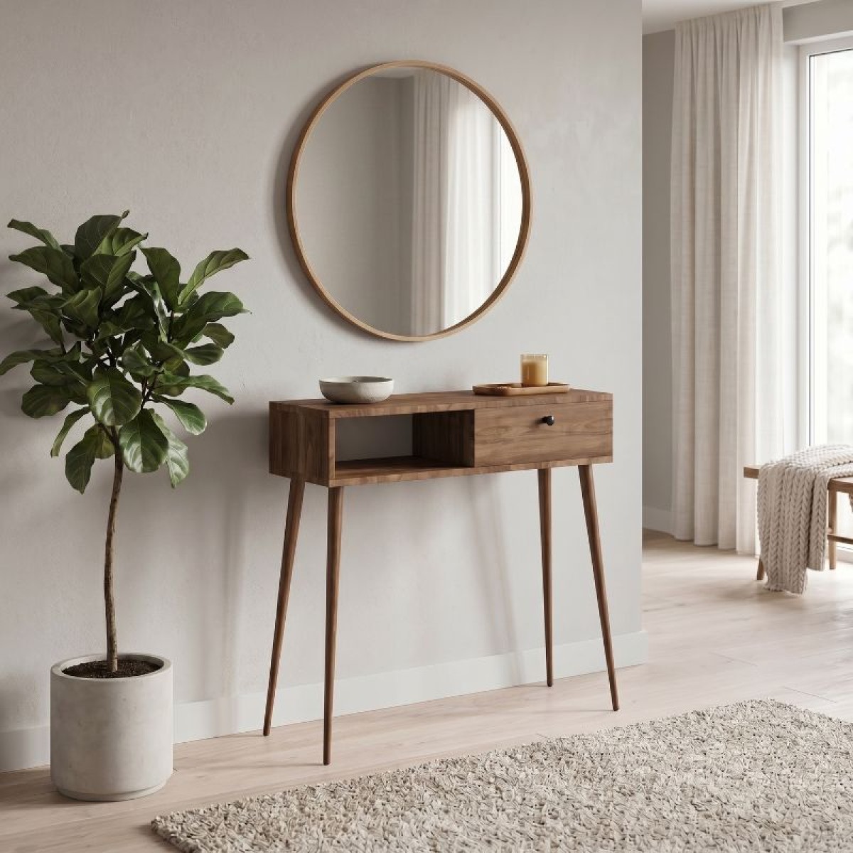 Κονσόλα Napoli Megapap χρώμα καρυδί 90x29x88εκ.