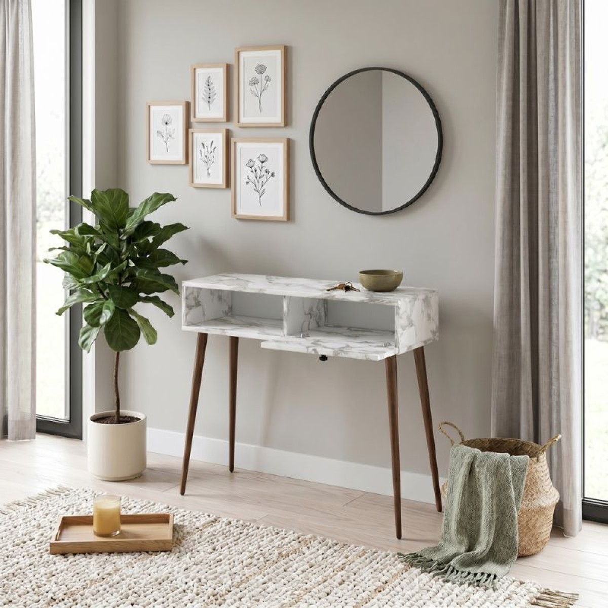 Κονσόλα Napoli Megapap χρώμα λευκό εφέ μαρμάρου 90x29x88εκ.