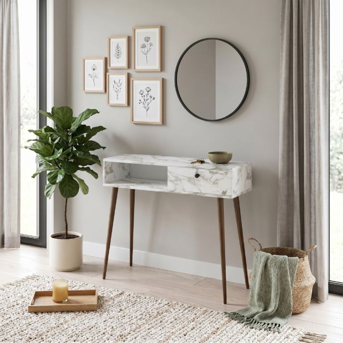 Κονσόλα Napoli Megapap χρώμα λευκό εφέ μαρμάρου 90x29x88εκ.