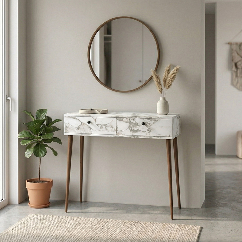 Κονσόλα Alis Megapap χρώμα λευκό εφέ μαρμάρου 110x29x88εκ.