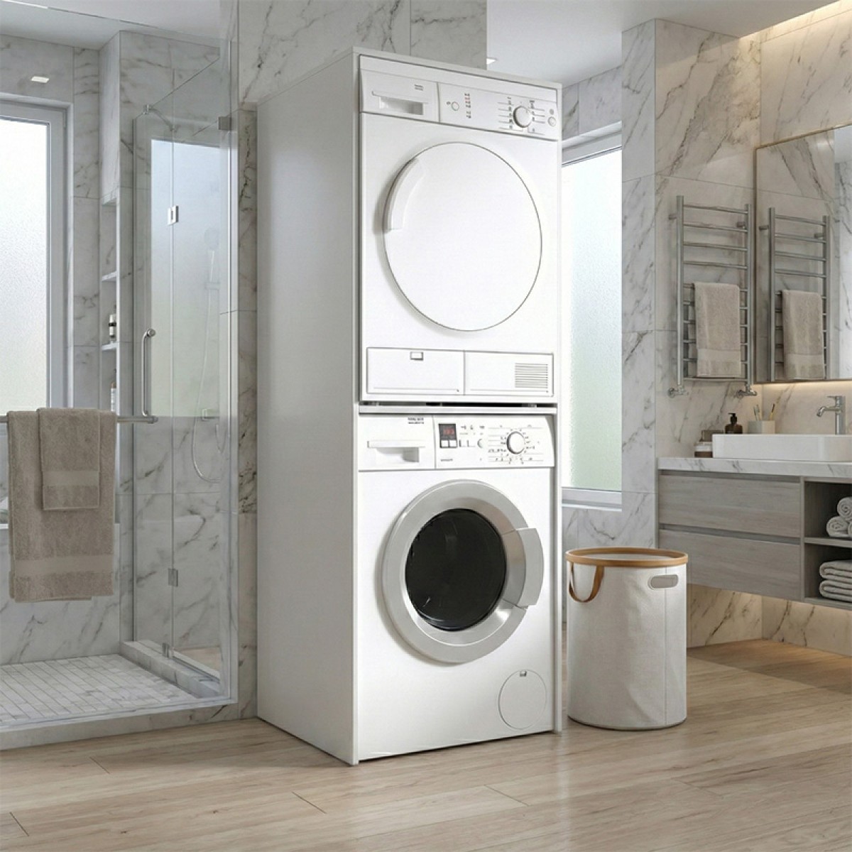 Έπιπλο πλυντηρίου - στεγνωτηρίου Evgenia Megapap χρώμα λευκό 70x60x180εκ.