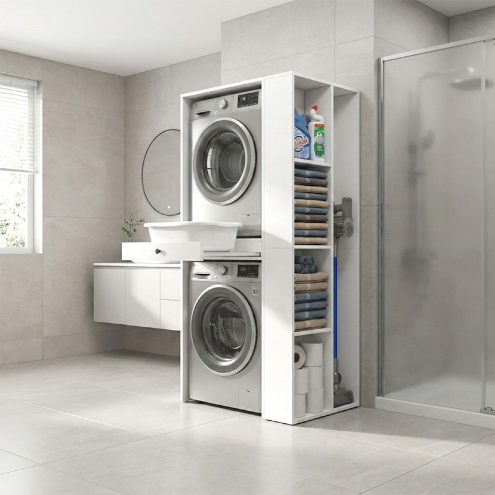 Έπιπλο πλυντηρίου - στεγνωτηρίου Bace Megapap χρώμα λευκό 90x60x187εκ.