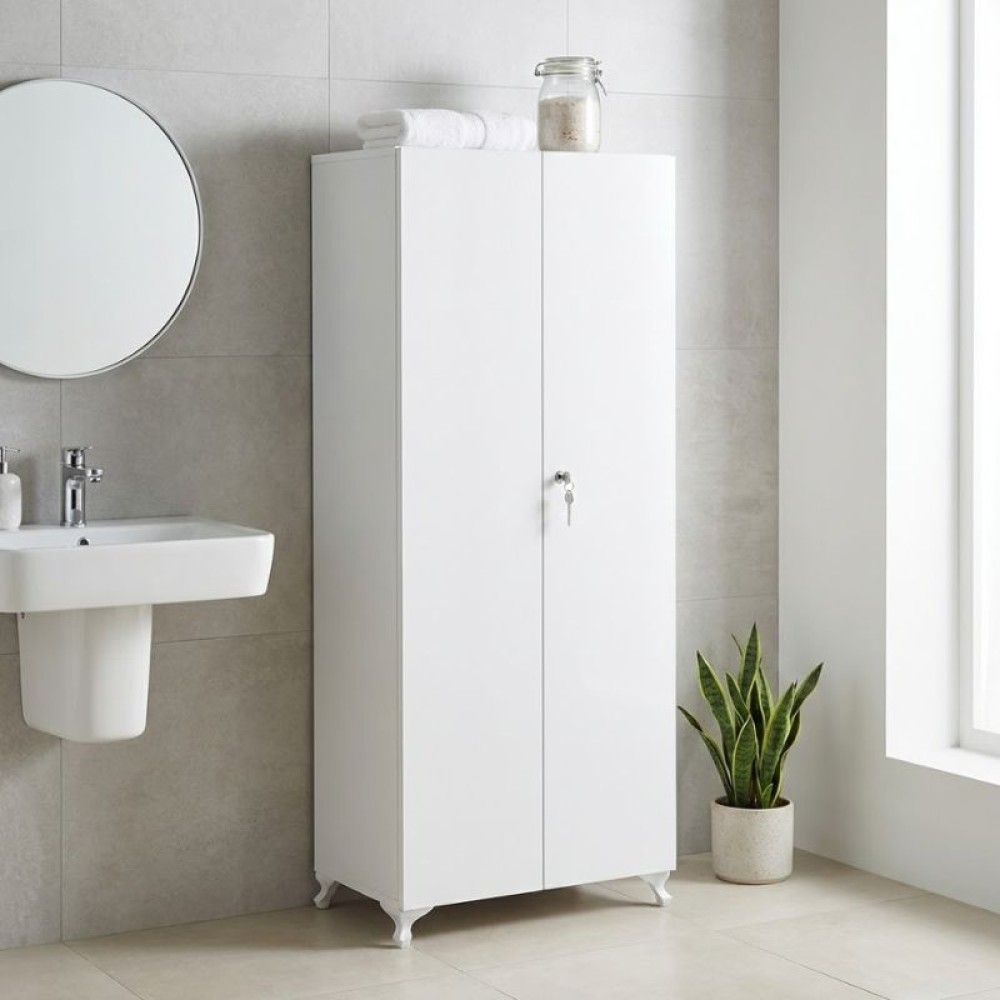 Ντουλάπα - Παπουτσοθήκη Cilem Megapap με κλειδαριά χρώμα λευκό 70x32x188εκ.