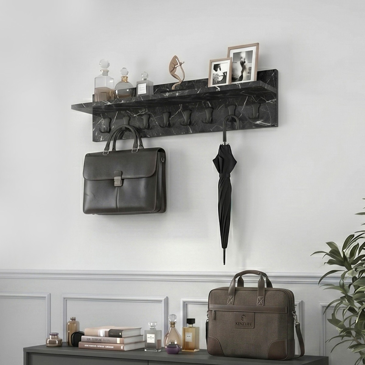 Κρεμάστρα τοίχου Vettini Megapap χρώμα μαύρο εφέ μαρμάρου 100x12x20εκ.