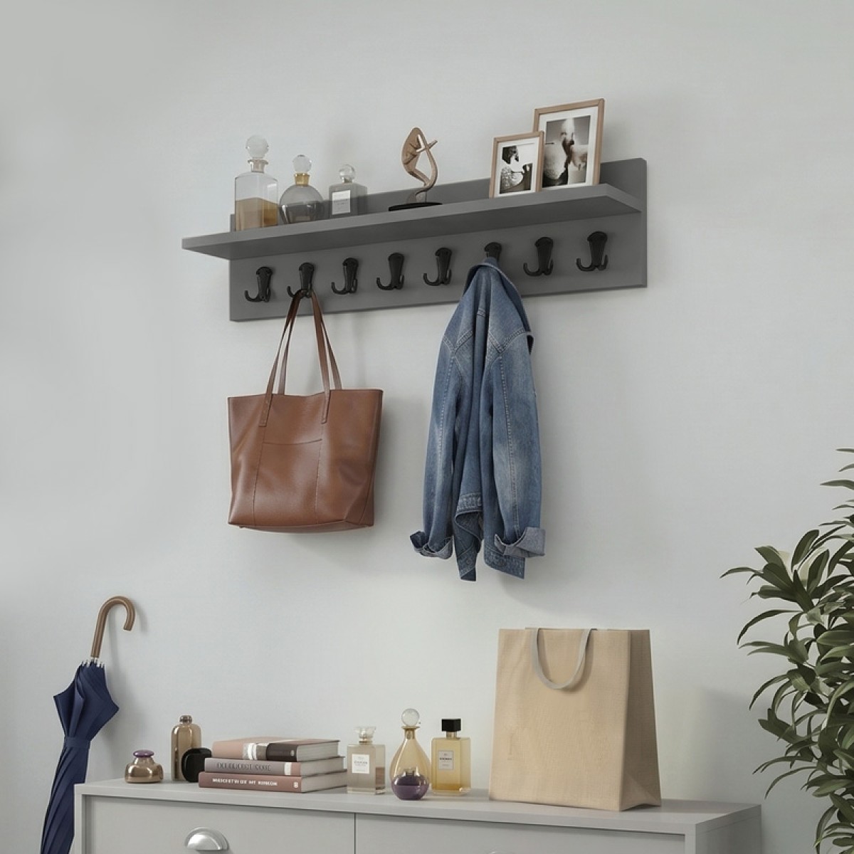 Κρεμάστρα τοίχου Vettini Megapap χρώμα ανθρακί 100x12x20εκ.