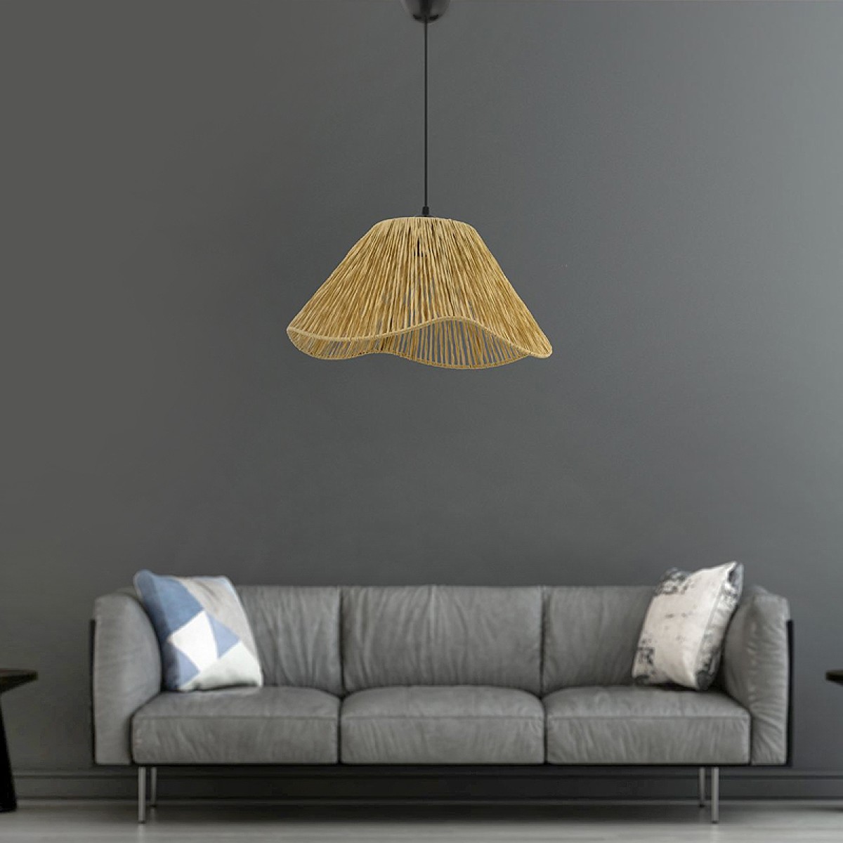 Φωτιστικό οροφής Sukne Megapap E27 γιούτα μονόφωτο χρώμα camel Ø35x60εκ.