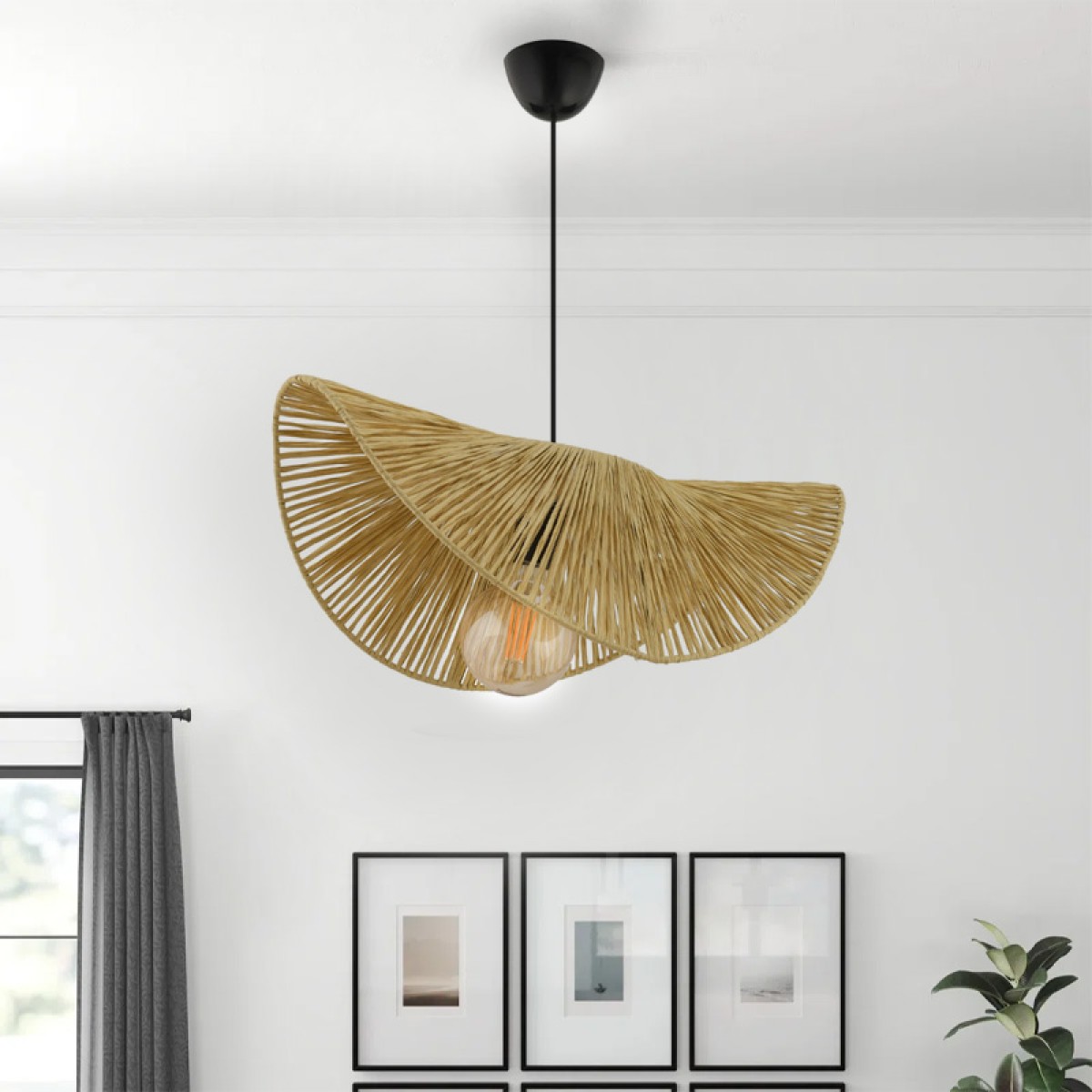 Φωτιστικό οροφής Taco Megapap E27 γιούτα μονόφωτο χρώμα camel 51x36x55εκ.