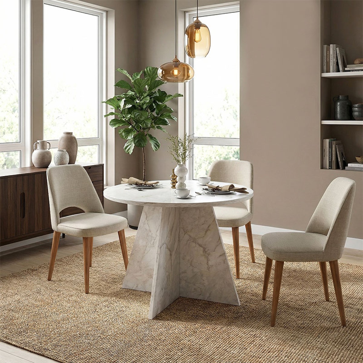 Τραπέζι Tailor Megapap χρώμα λευκό εφέ μαρμάρου Ø100x75,7εκ.