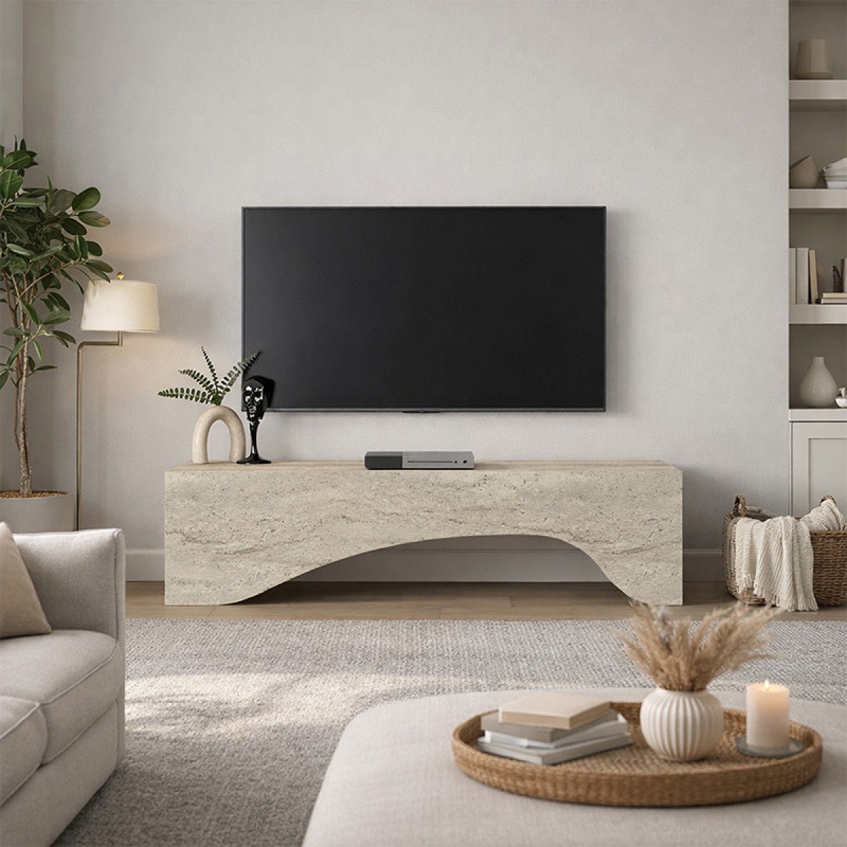 Έπιπλο τηλεόρασης Mara Megapap με LED χρώμα travertine 150x31,4x40εκ.