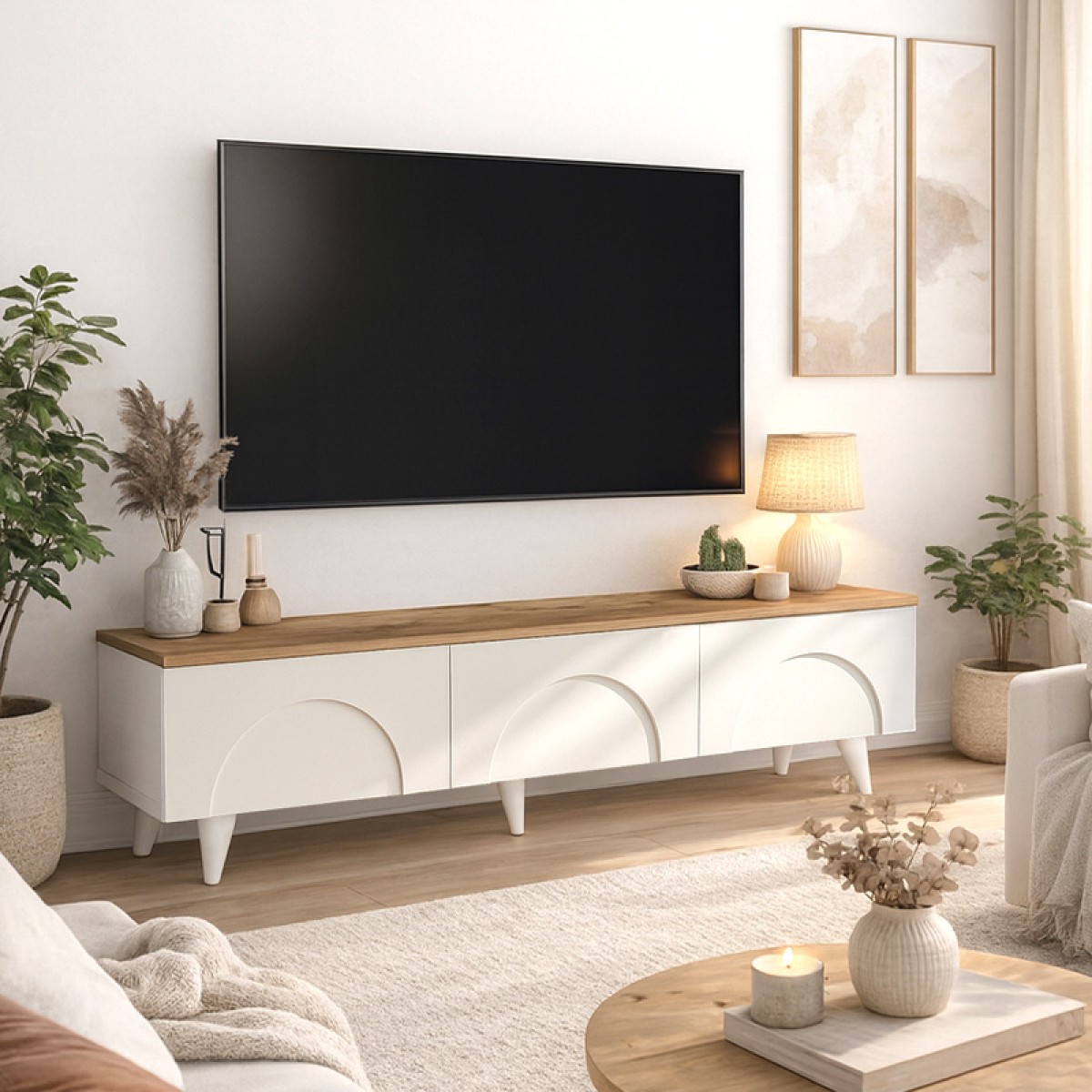 Έπιπλο τηλεόρασης Bono Megapap χρώμα λευκό - sepet oak 150x32,3x42,1εκ.