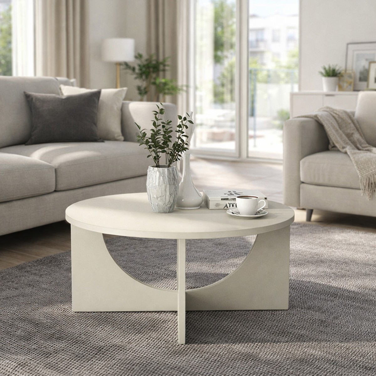 Τραπεζάκι σαλονιού Lemmar Megapap χρώμα sandstone Ø75x36,8εκ.