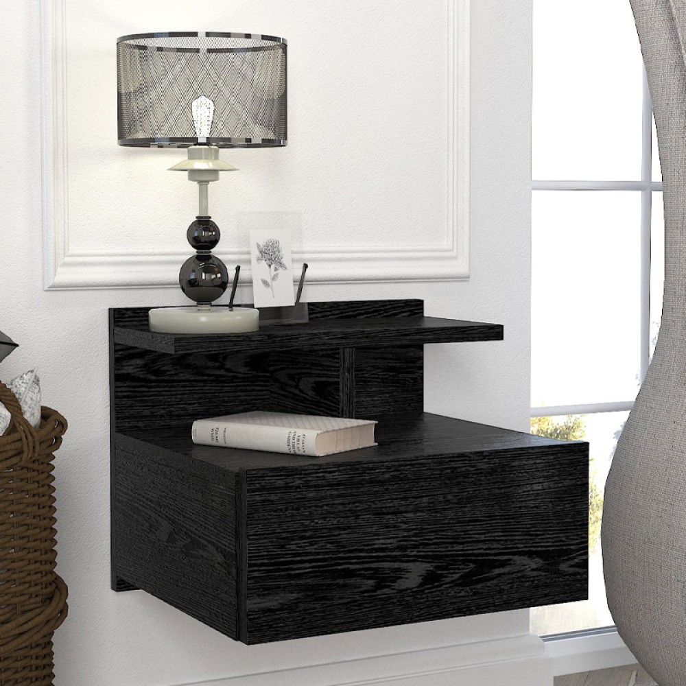 Κομοδίνο επιτοίχιο Mislina Megapap χρώμα sencron black 40x33,2x32εκ.