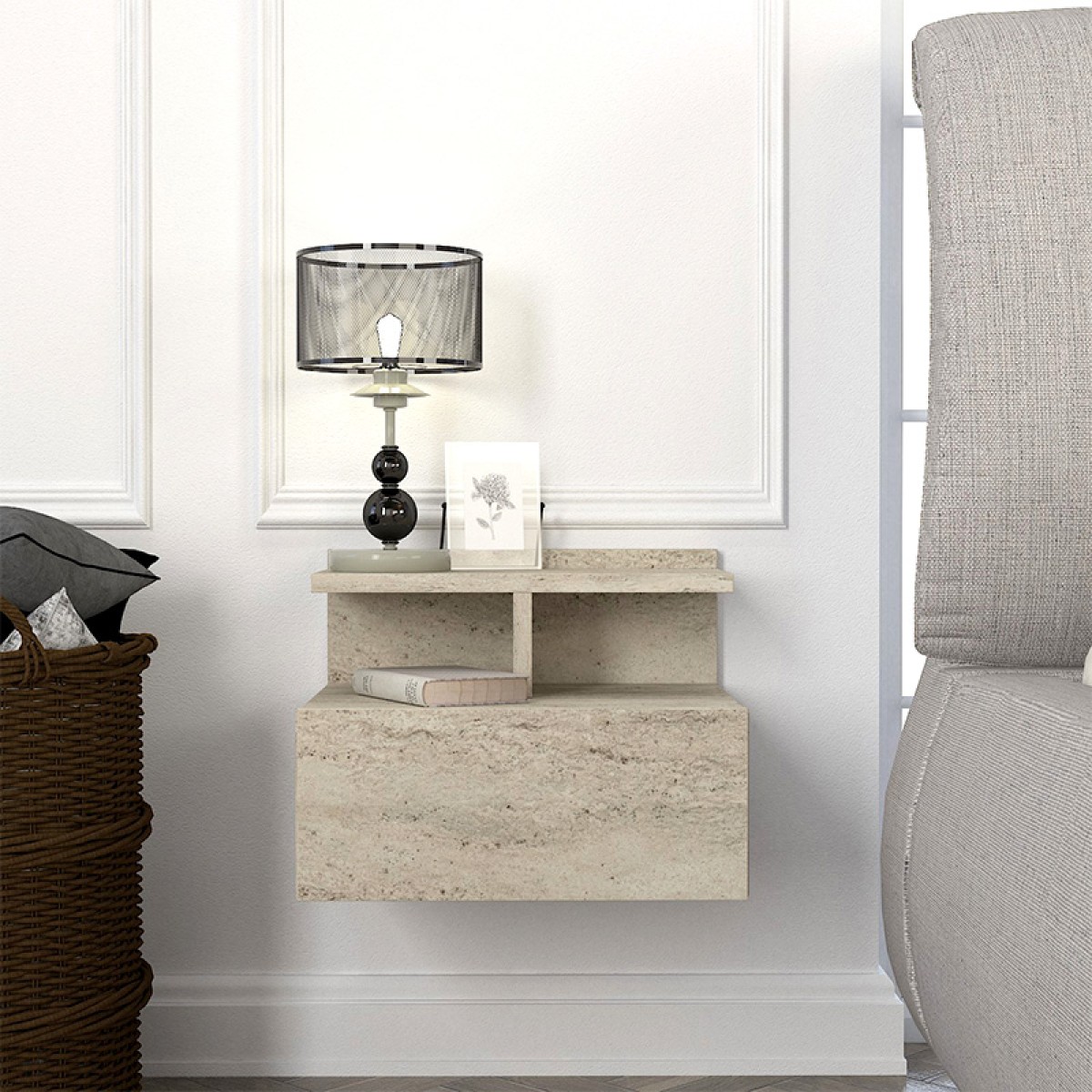 Κομοδίνο επιτοίχιο Mislina Megapap χρώμα travertine 40x33,2x32εκ.