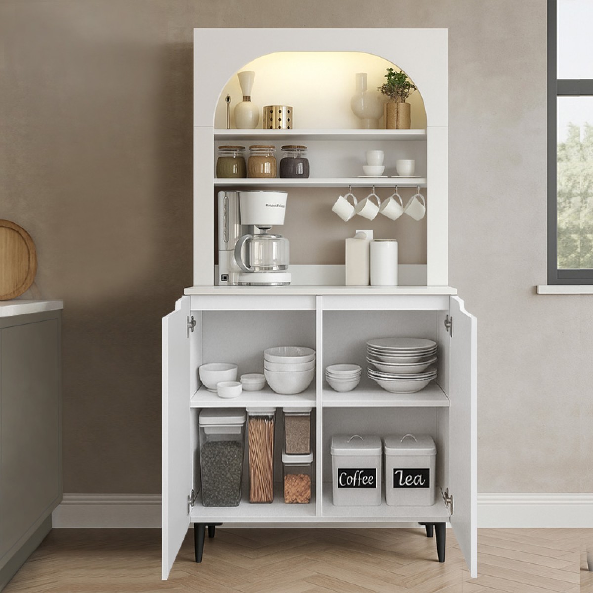 Έπιπλο κουζίνας με LED Melinta 2 Megapap χρώμα λευκό 90x40x181,8εκ.