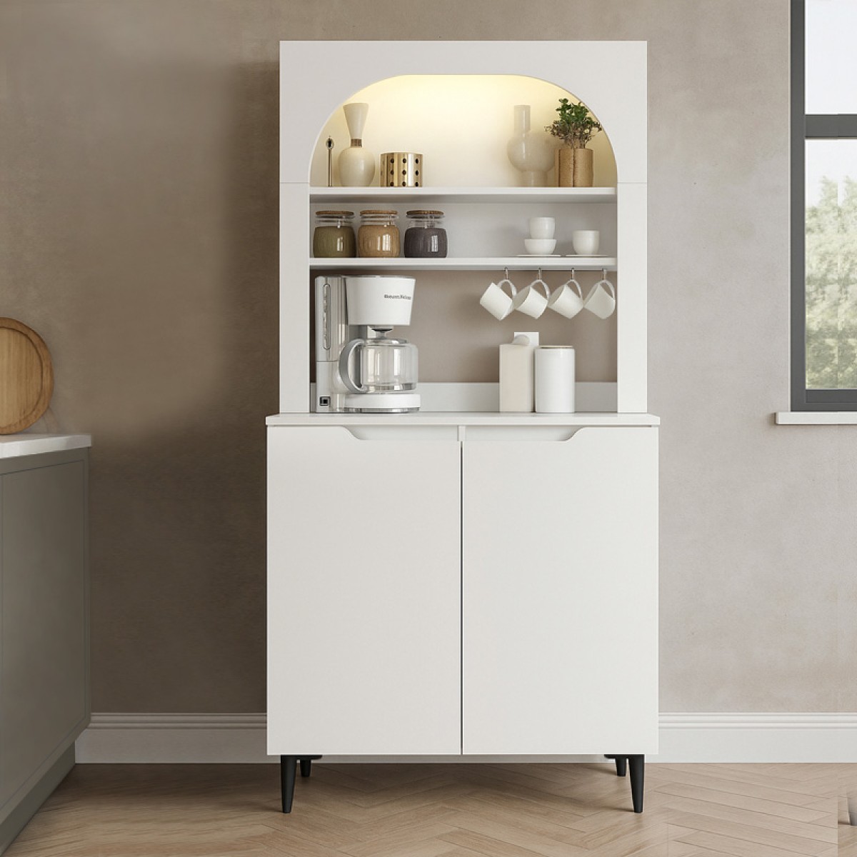 Έπιπλο κουζίνας με LED Melinta 2 Megapap χρώμα λευκό 90x40x181,8εκ.