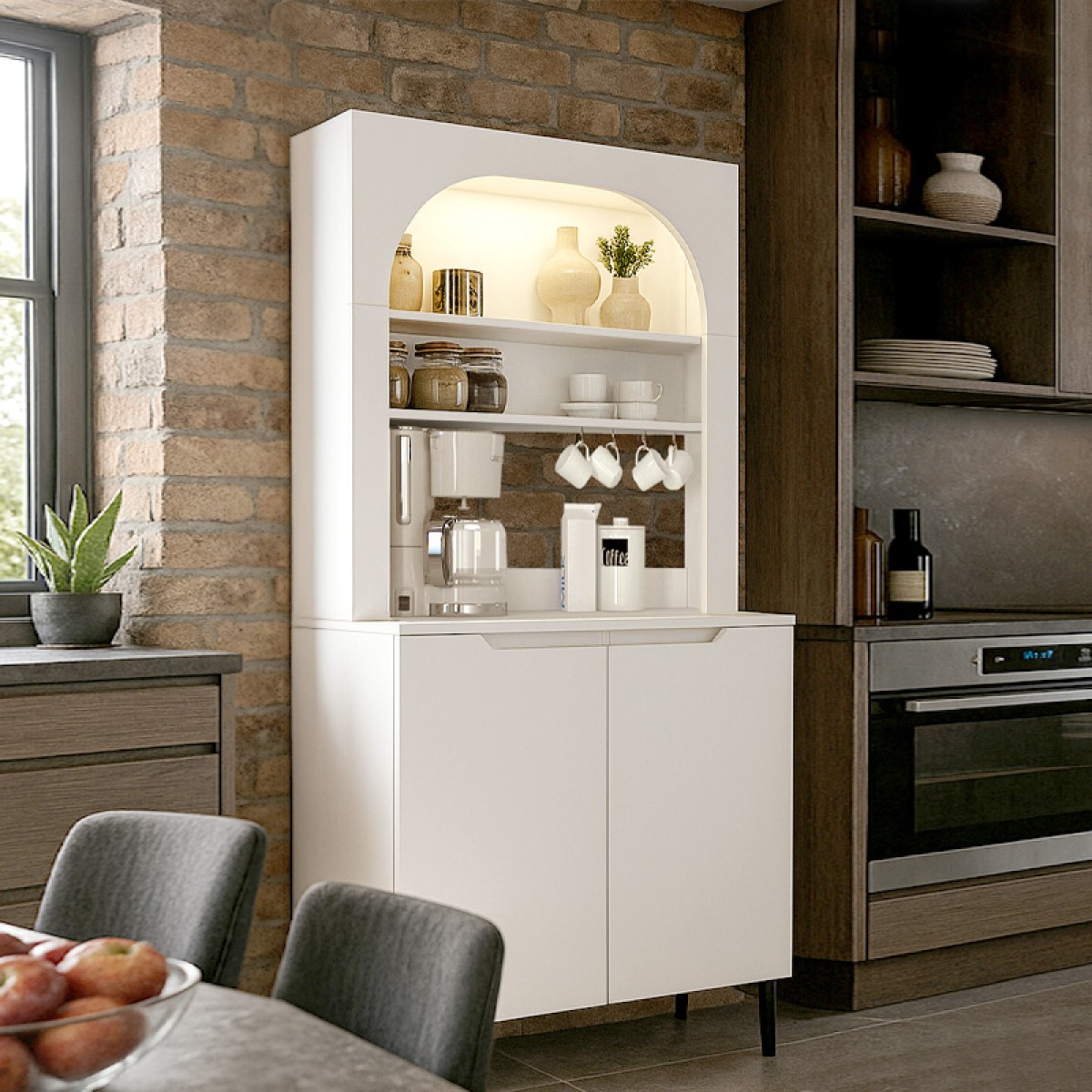 Έπιπλο κουζίνας με LED Melinta 2 Megapap χρώμα λευκό 90x40x181,8εκ.