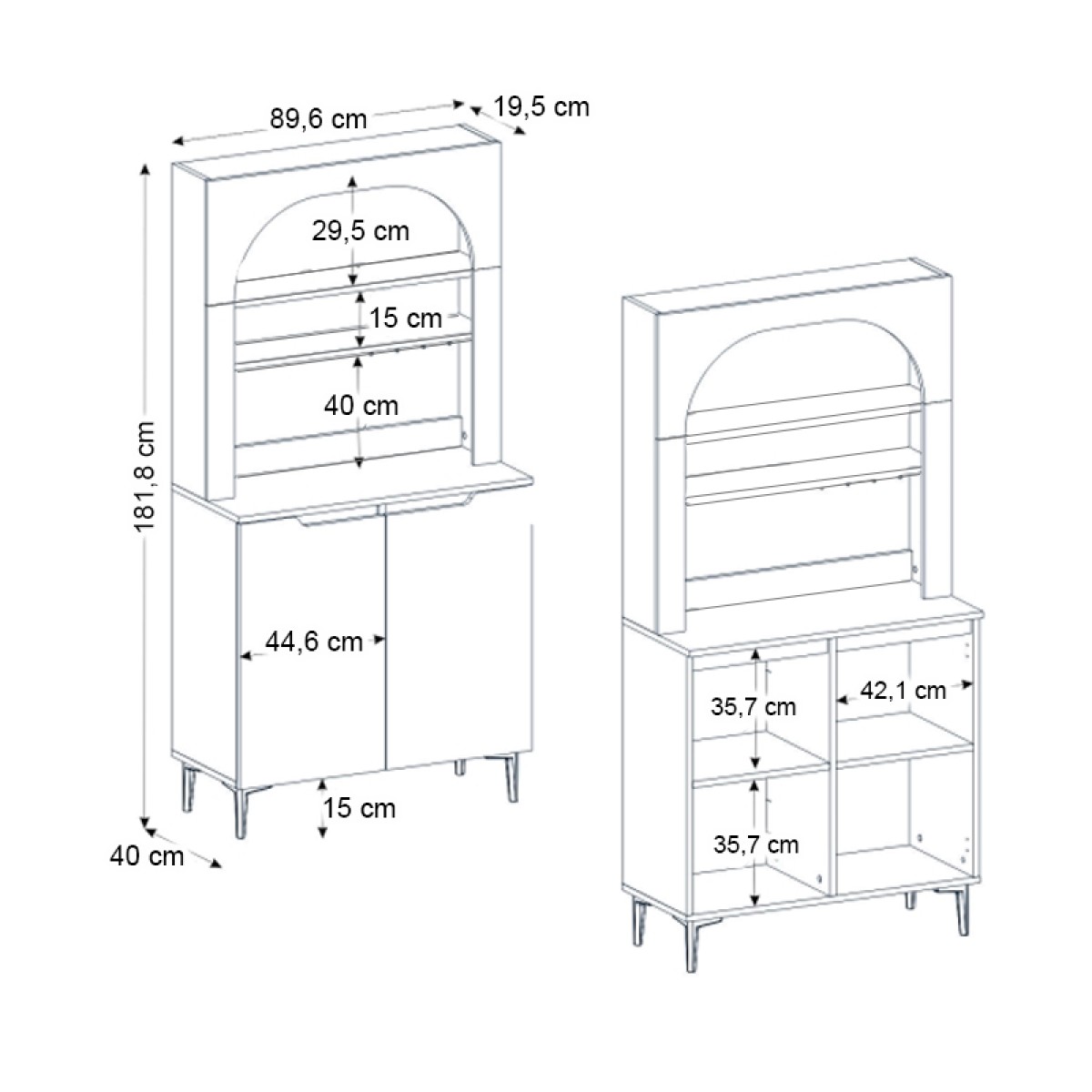 Έπιπλο κουζίνας με LED Melinta 2 Megapap χρώμα λευκό 90x40x181,8εκ.