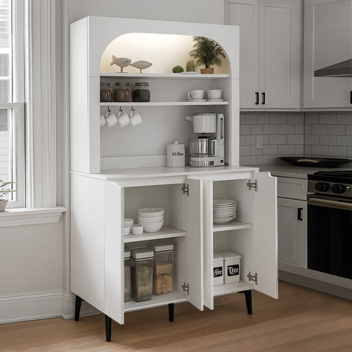 Έπιπλο κουζίνας με LED Melinta 4 Megapap χρώμα λευκό 120x40x181,8εκ.