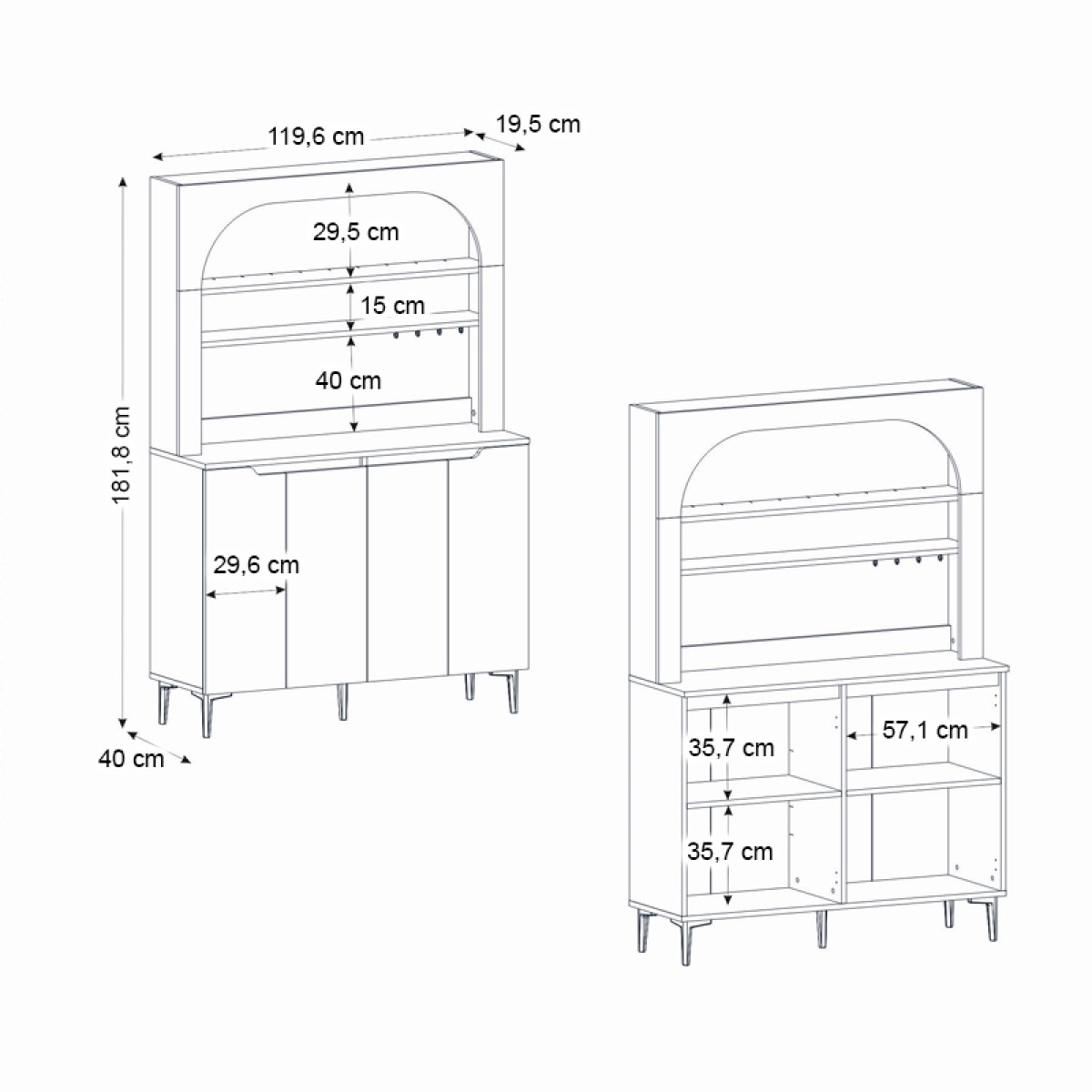 Έπιπλο κουζίνας με LED Melinta 4 Megapap χρώμα λευκό 120x40x181,8εκ.