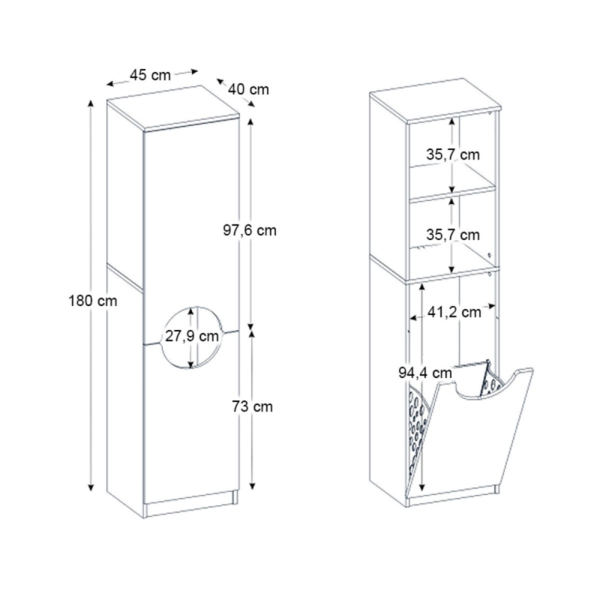 Ντουλάπι με καλάθι απλύτων Verga Megapap χρώμα λευκό 45x40x180εκ.