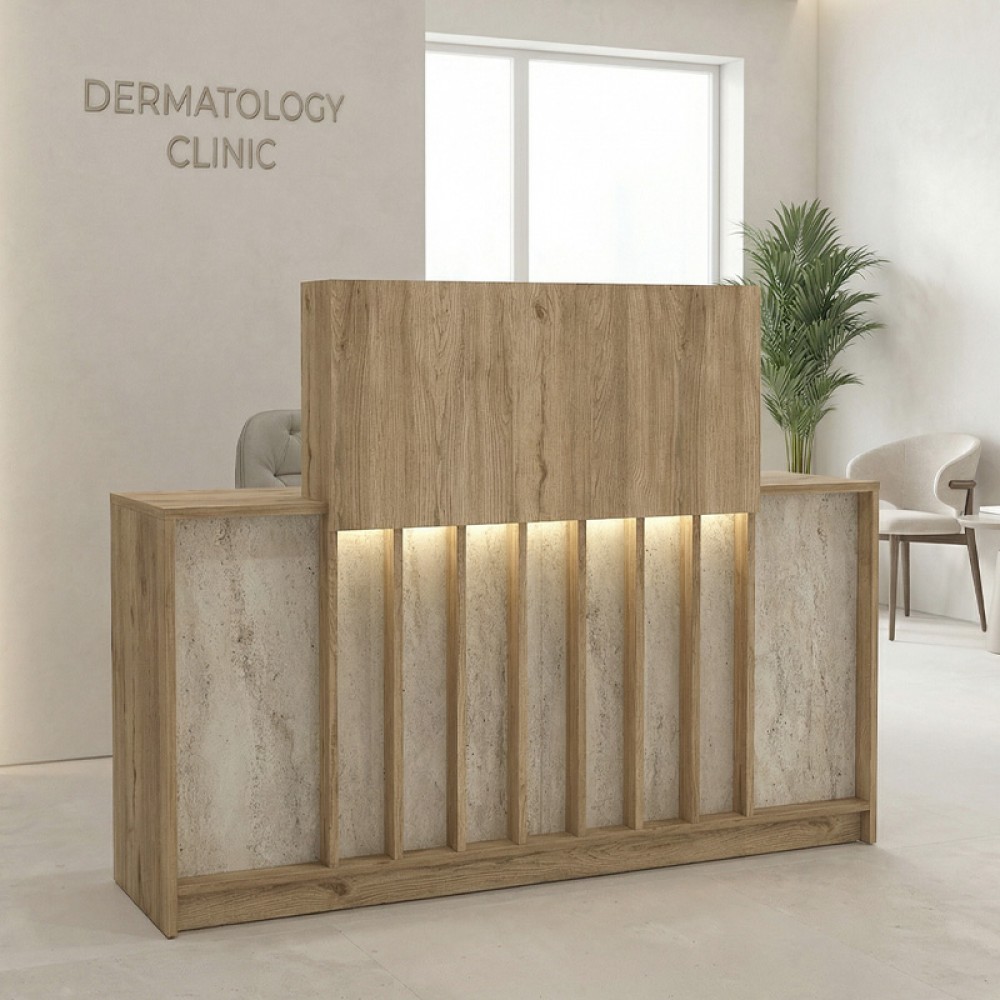 Γραφείο υποδοχής - reception Davis Megapap με LED χρώμα sepet oak - travertine 150x41,8x115εκ.