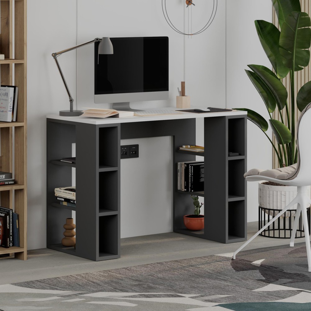 Γραφείο εργασίας Colmar Megapap χρώμα ανθρακί - λευκό 106x50x75εκ.
