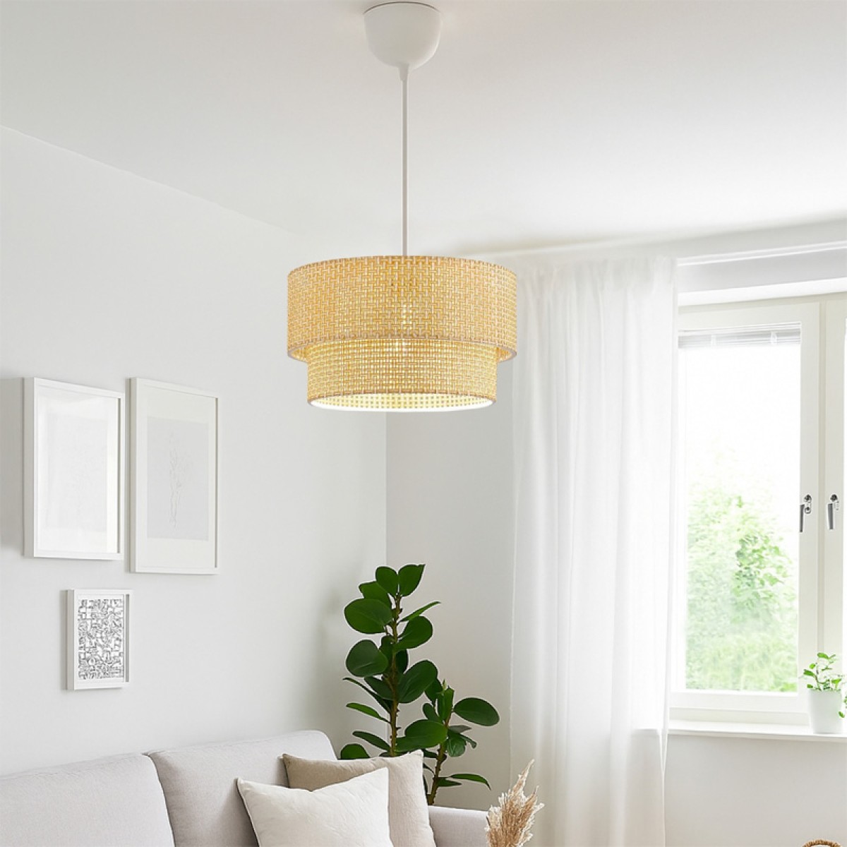 Φωτιστικό οροφής Sora Megapap E27 ύφασμα PVC μονόφωτο χρώμα μπεζ Ø30x70εκ.