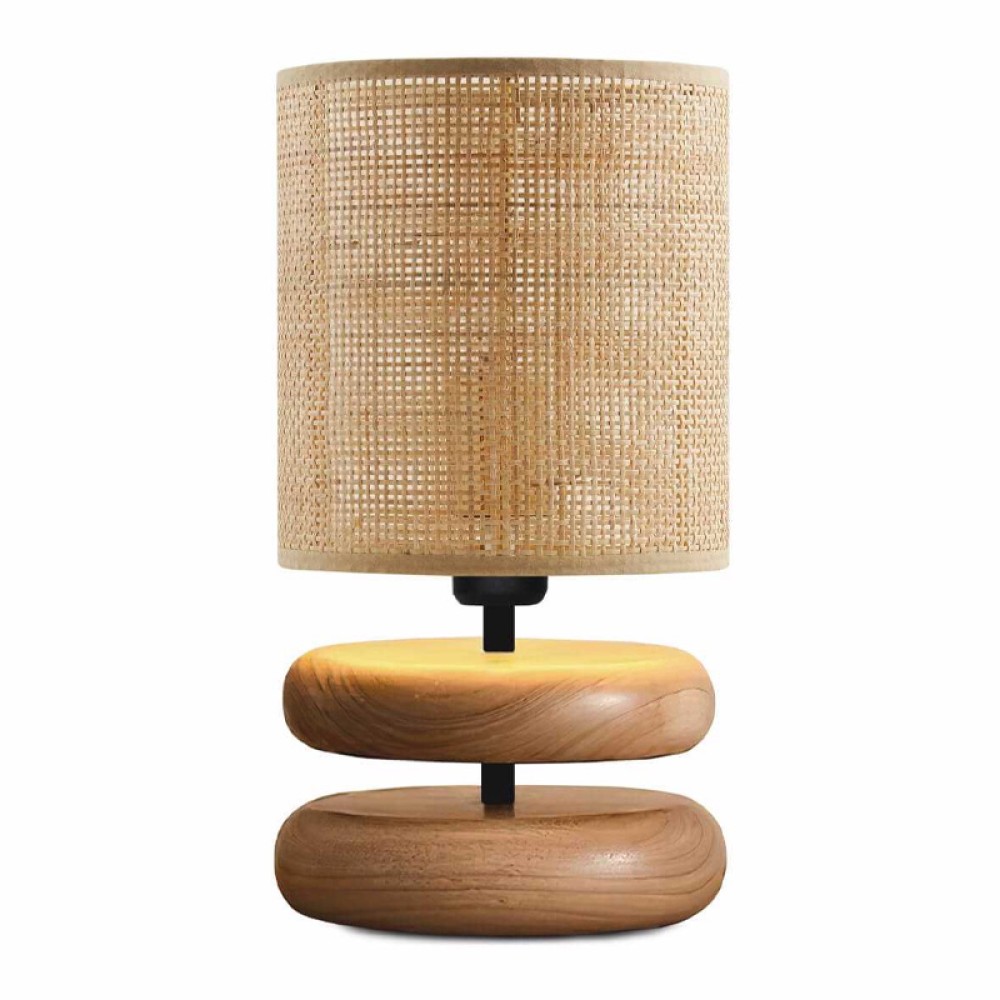 Φωτιστικό επιτραπέζιο Lucia Megapap E14 ξυλινο - pe rattan χρώμα φυσικό Ø15x35εκ.
