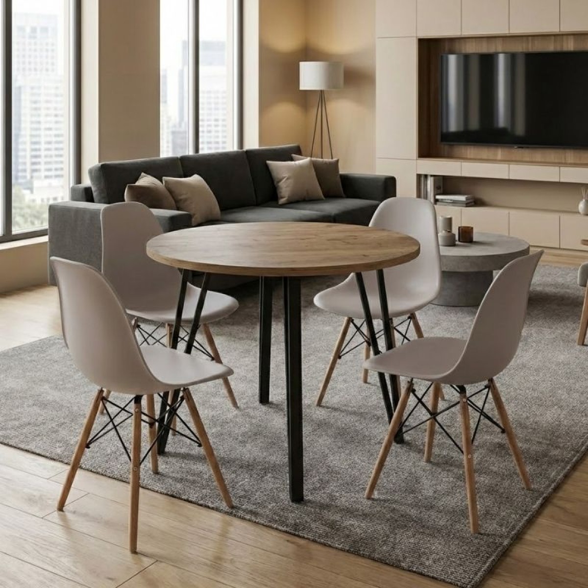 Σετ τραπεζαρία 5τμχ Xana - Nova Megapap χρώμα sepet oak - cappuccino Ø90x77,5εκ.