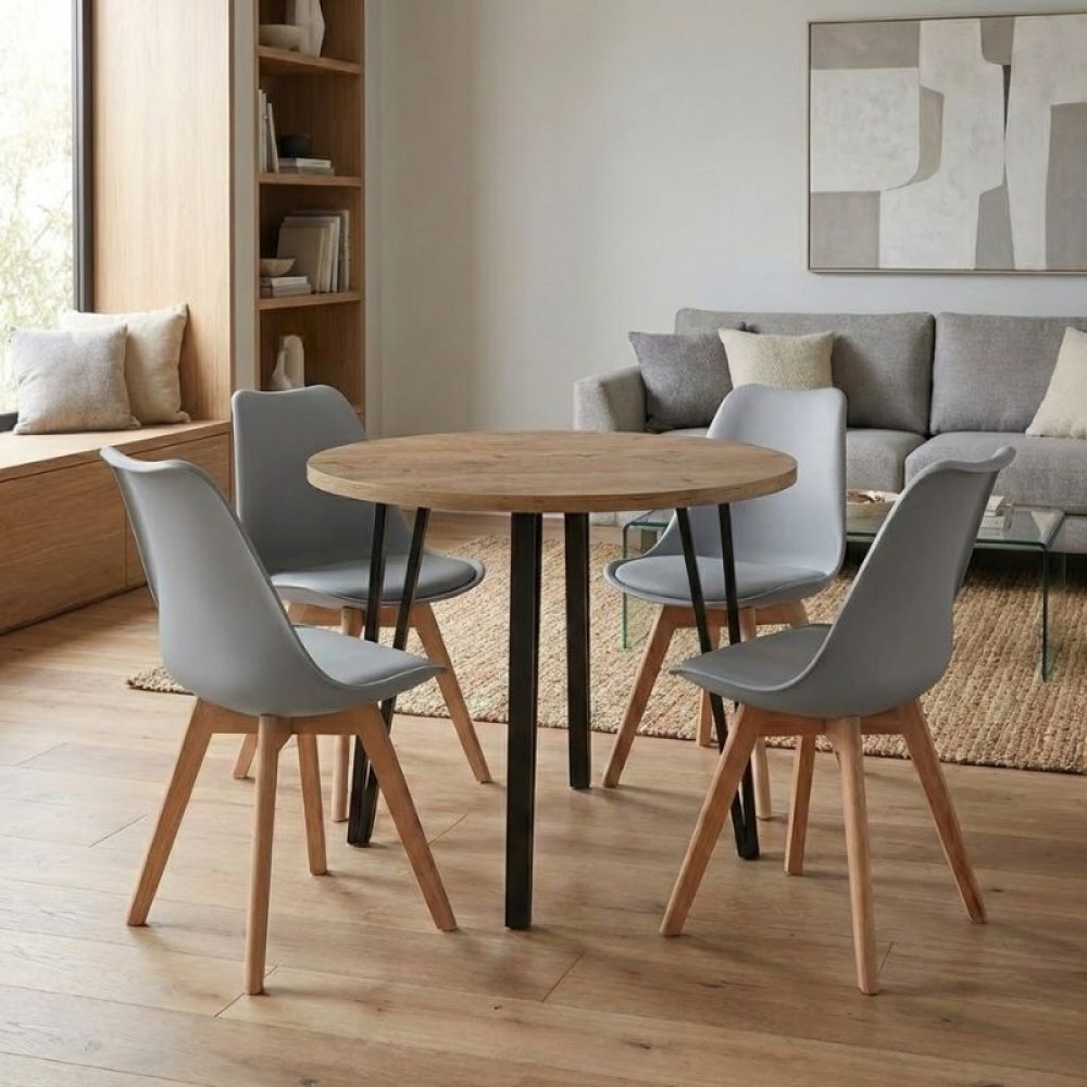 Σετ τραπεζαρία 5τμχ Xana - Viva Megapap χρώμα sepet oak - γκρι Ø90x77,5εκ.