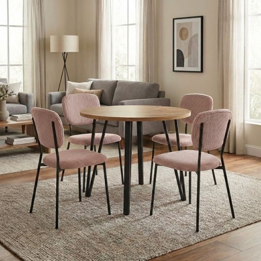 Σετ τραπεζαρία 5τμχ Xana - Kevin Megapap χρώμα sepet oak - μόκα Ø90x77,5εκ.