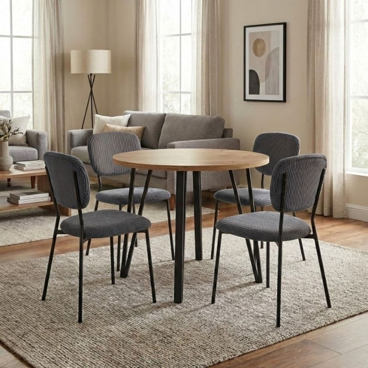 Σετ τραπεζαρία 5τμχ Xana - Kevin Megapap χρώμα sepet oak - γκρι Ø90x77,5εκ.