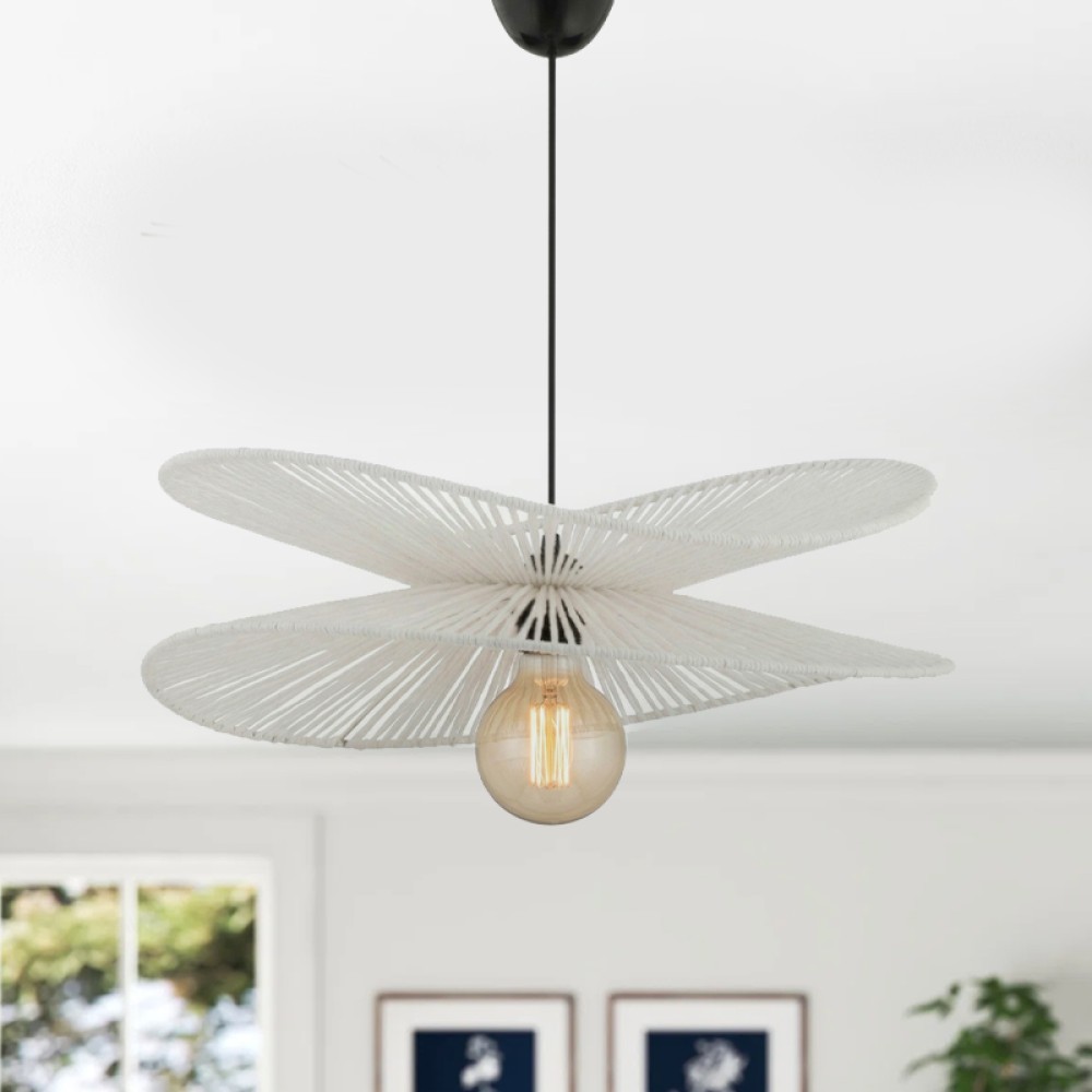 Φωτιστικό οροφής Dafodil Megapap E27 από σχοινί μονόφωτο χρώμα λευκό Ø48x55εκ.