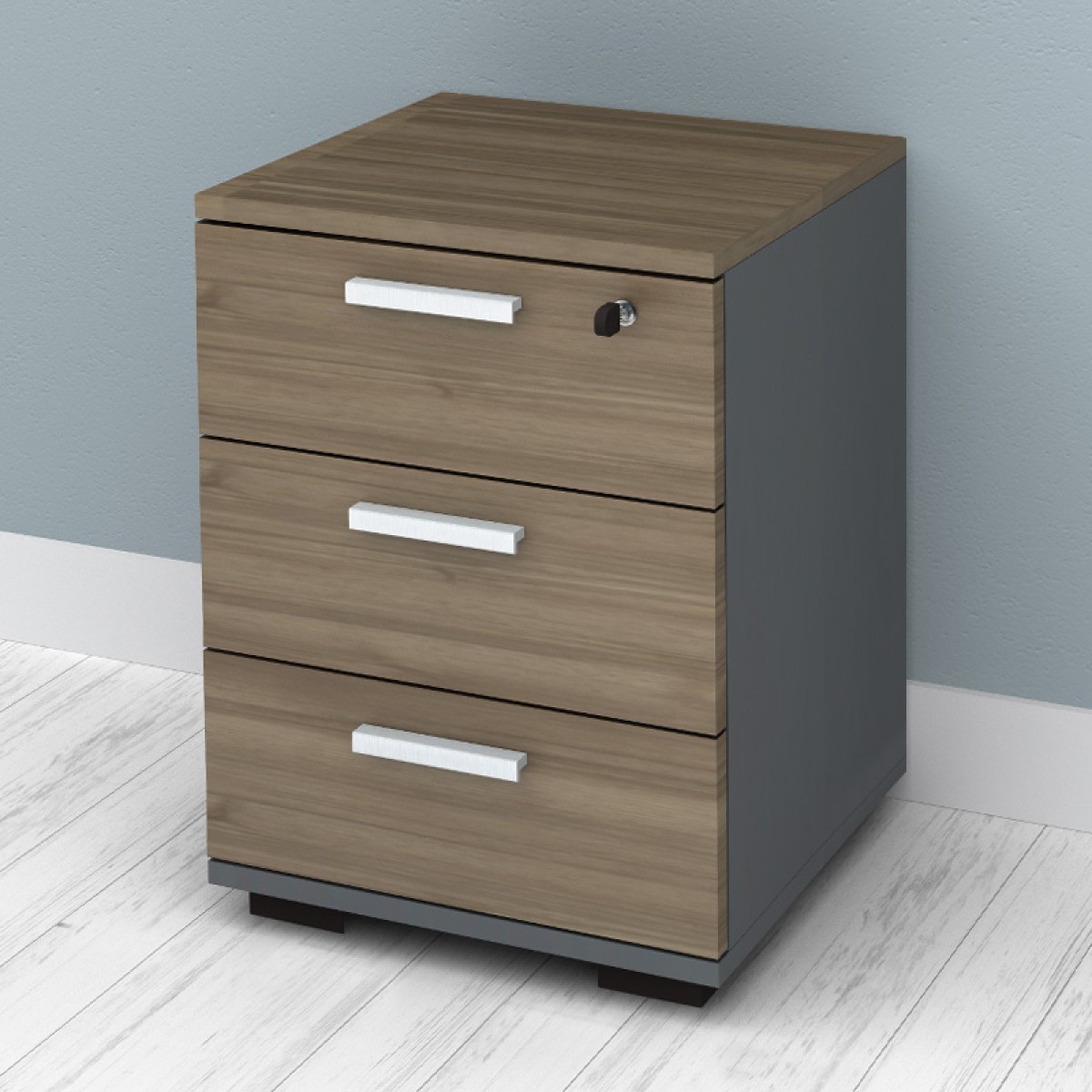 Συρταριέρα γραφείου με κλειδαριά επαγγελματική Venturo Megapap χρώμα ανθρακί - καρυδί 39x40x57εκ.