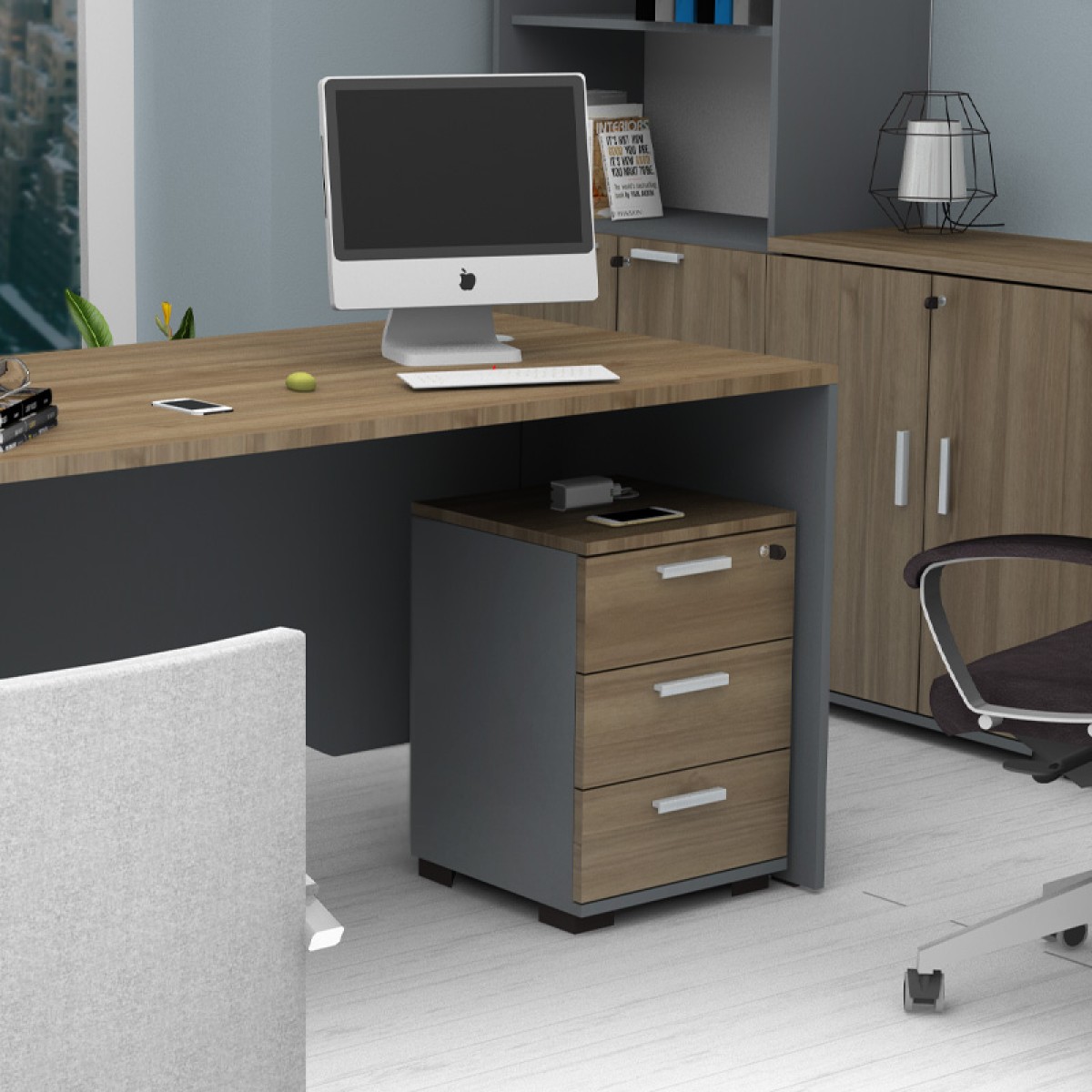 Συρταριέρα γραφείου με κλειδαριά επαγγελματική Venturo Megapap χρώμα ανθρακί - καρυδί 39x40x57εκ.