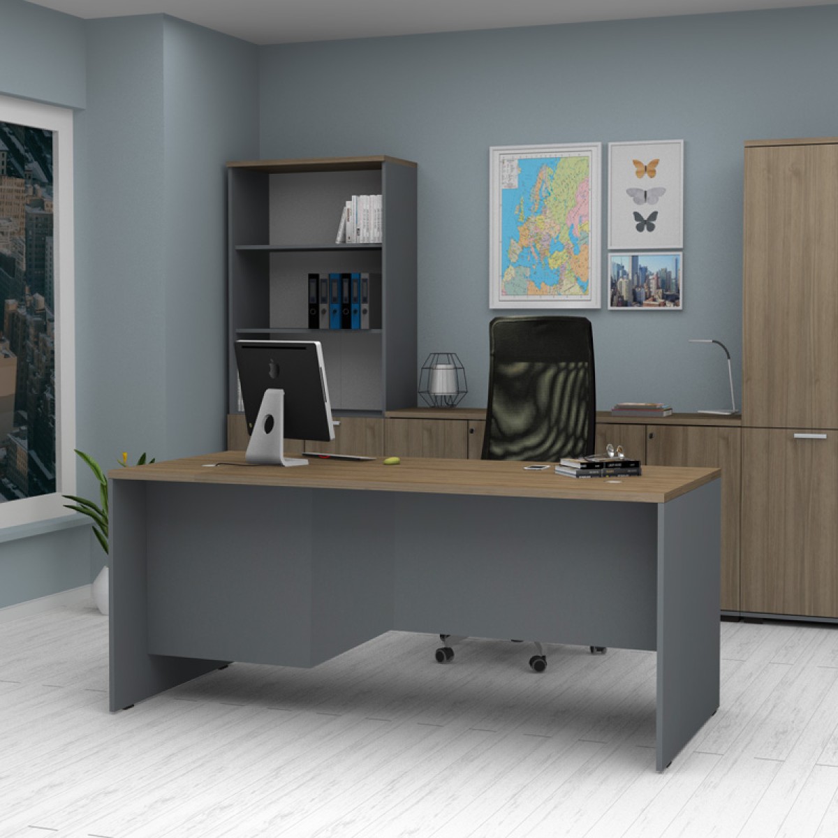 Γραφείο επαγγελματικό Venturo Megapap χρώμα ανθρακί - καρυδί 180x80x75εκ.