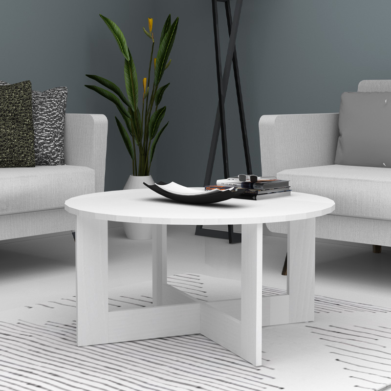 Τραπεζάκι σαλονιού Kati Megapap χρώμα λευκό Ø80x42εκ.
