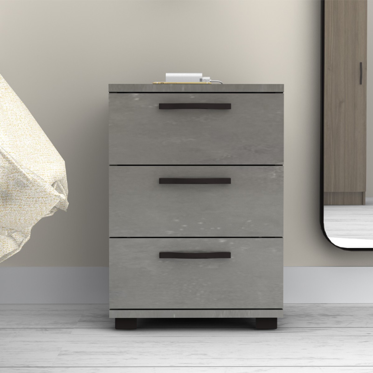 Κομοδίνο - Συρταριέρα γραφείου Roco Megapap χρώμα γκρι σκυροδέματος 40x39x57εκ.