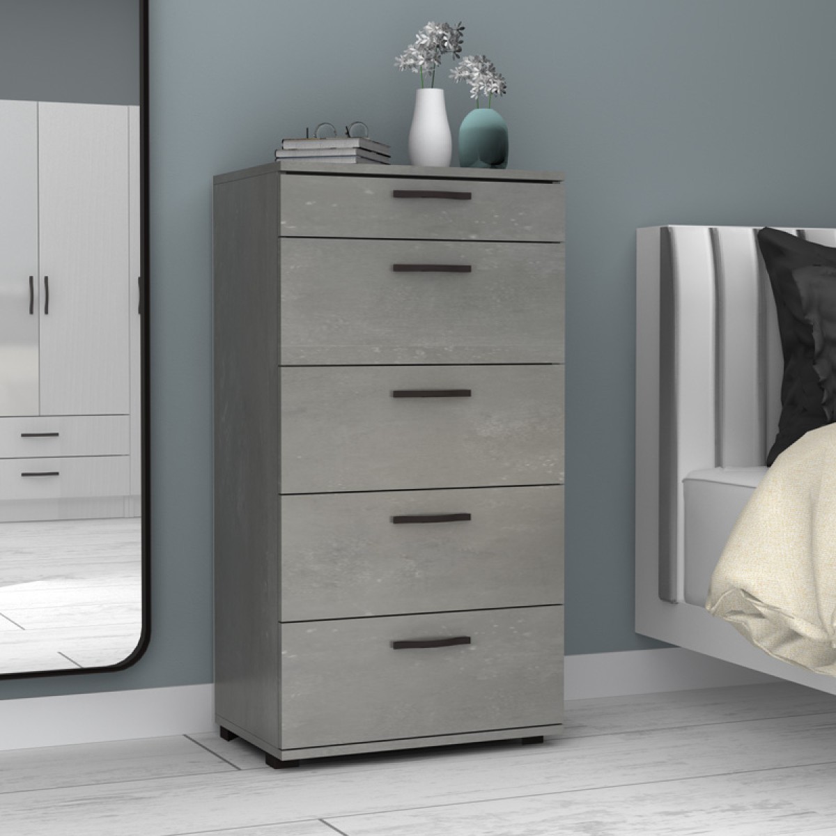 Συρταριέρα Helia Megapap χρώμα γκρι σκυροδέματος 60x44x108εκ.