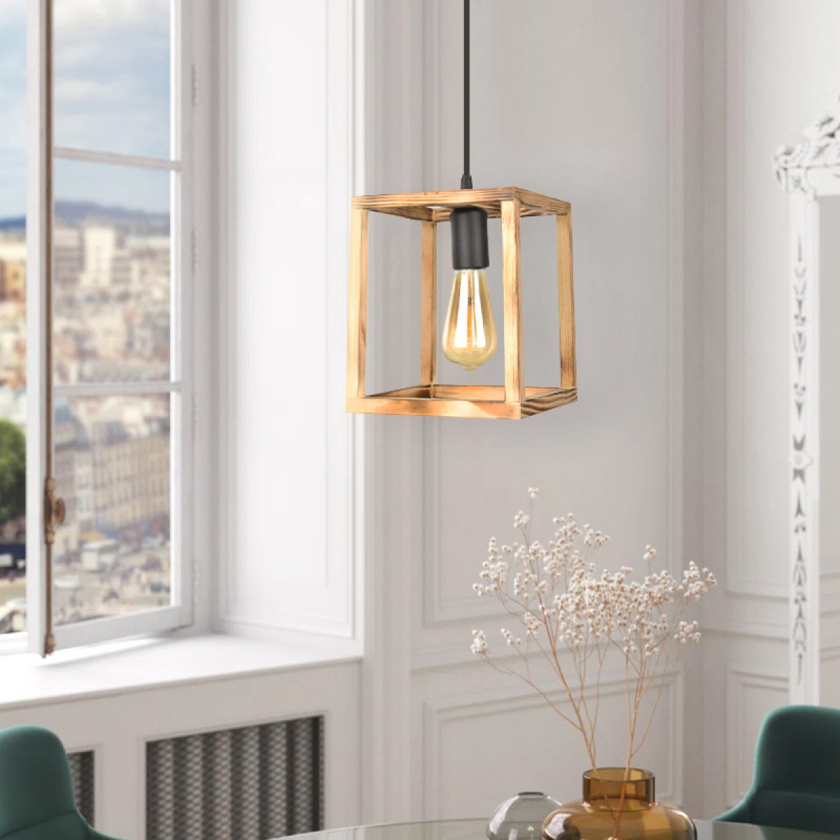 Φωτιστικό οροφής Kubo Megapap E27 ξύλινο μονόφωτο χρώμα φυσικό 18x18x65εκ.