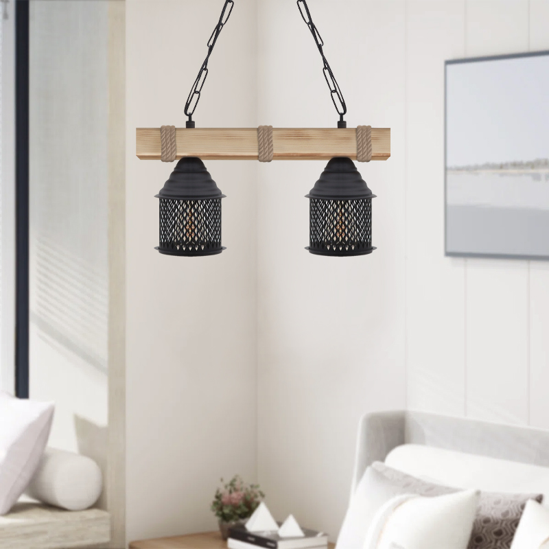 Φωτιστικό οροφής Elora Megapap E27 ξύλινο - μεταλλικό δίφωτο χρώμα φυσικό - μαύρο 40x13x75εκ.