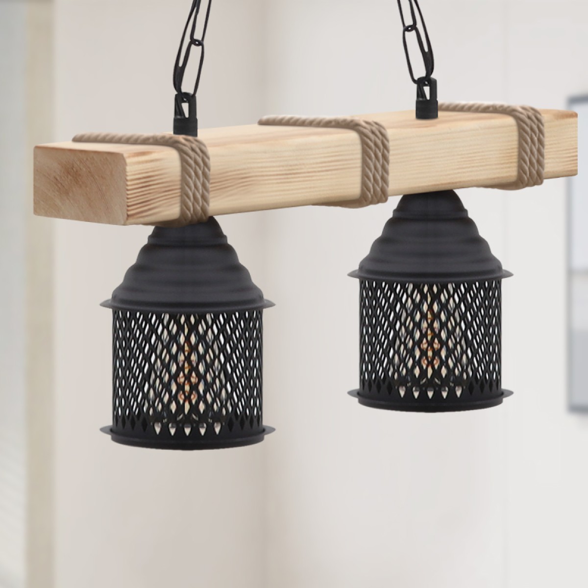 Φωτιστικό οροφής Elora Megapap E27 ξύλινο - μεταλλικό δίφωτο χρώμα φυσικό - μαύρο 40x13x75εκ.