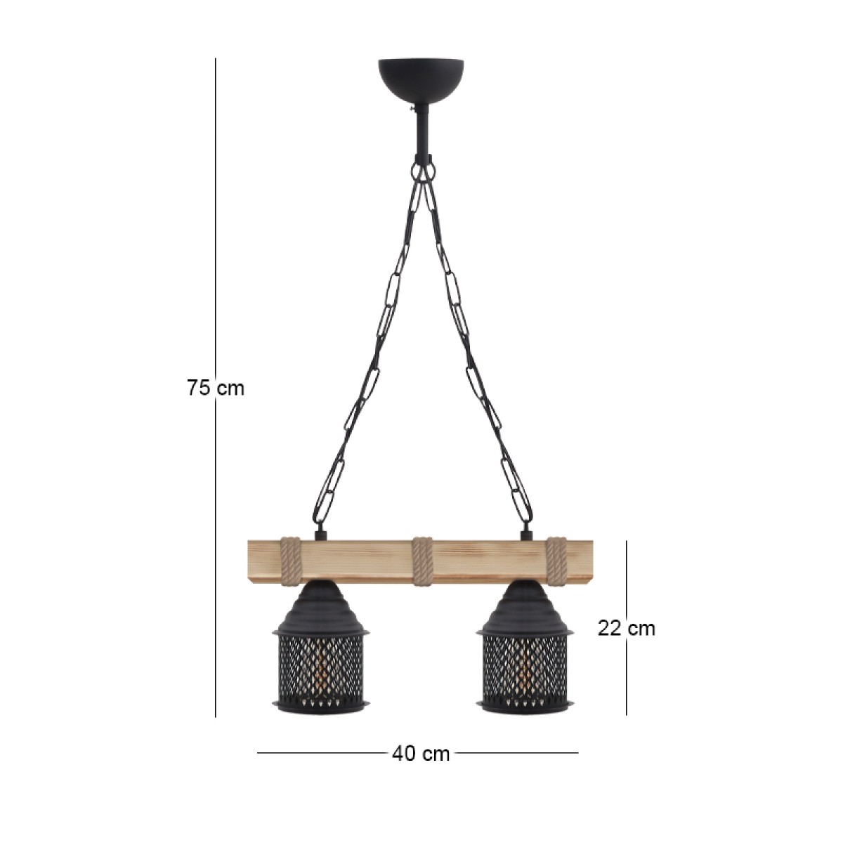Φωτιστικό οροφής Elora Megapap E27 ξύλινο - μεταλλικό δίφωτο χρώμα φυσικό - μαύρο 40x13x75εκ.