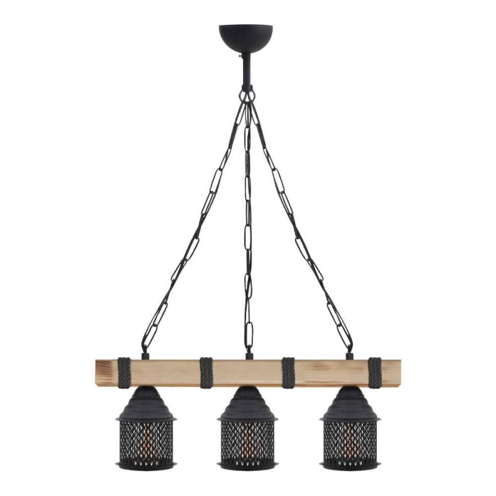 Φωτιστικό οροφής Elora Megapap E27 ξύλινο - μεταλλικό τρίφωτο χρώμα φυσικό - μαύρο 50x13x75εκ.